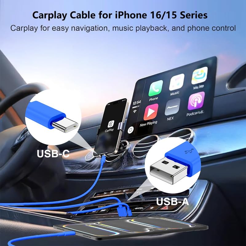 40W USB C Car Charger, Dual Port USB-C & USB-A Car Fast Charging Adapter ﻿ - color: Blue, size: 3ft