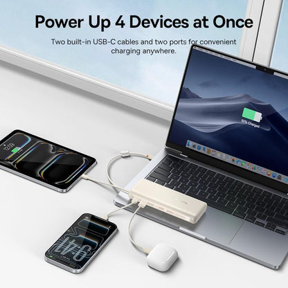Baseus Portable Charger with Built in Cable, 100W Laptop Power Bank 20000mAh, Travel Essential Fast Charging USB C Battery Pack for MacBook, iPhone 18/17/16 Series, Samsung Galaxy S25/24, TSA-Approved - color: White