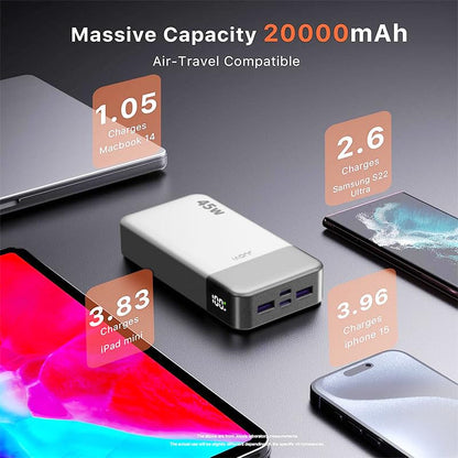 JUOVI Portable Charger 45W 20000mAh Fasting Charging Power Bank - color: White