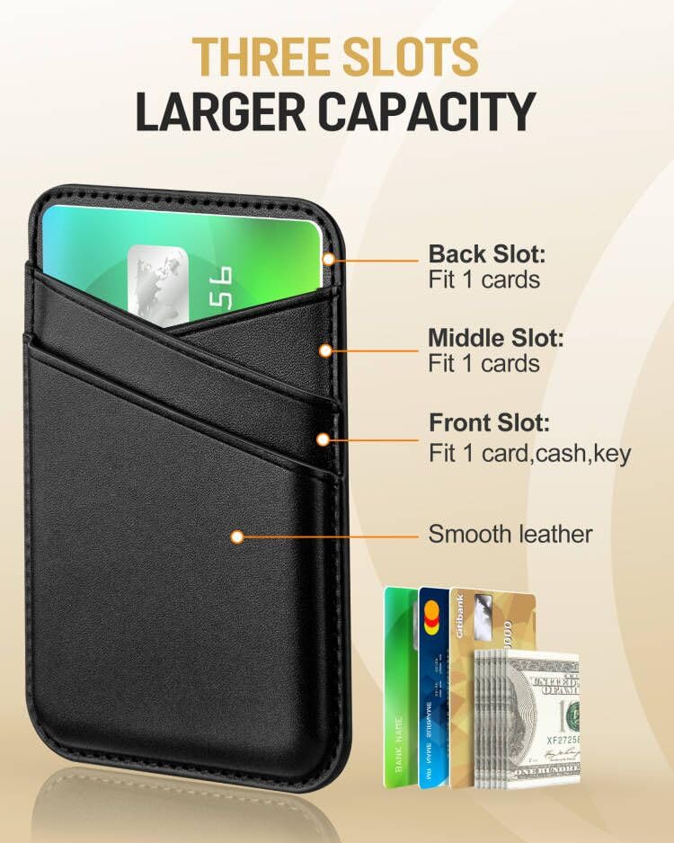 Senose Phone Wallet, Premium Leather Phone Wallet Stick on, Card Holders | 2 Pack Black, Stronger Adhesive, Phone Credit Card Holder for Back of Phone Case, Compatible for iPhone, Samsung, and Android - color: Black Black