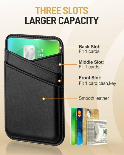 Senose Phone Wallet, Premium Leather Phone Wallet Stick on, Card Holders | 2 Pack Black, Stronger Adhesive, Phone Credit Card Holder for Back of Phone Case, Compatible for iPhone, Samsung, and Android - color: Black Black