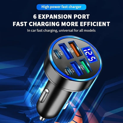 Upgraded 6-in-1 Magnetic Car Wireless Charger Mount, QC3.1+USB-C PD Fast Charge, Dual USB Ports Car Adapter with LED Display, Portable Birthday Gift for 11 Occasions (No Battery)