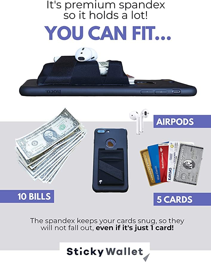The StickyWallet Premium Spandex Stick-on Phone Wallet Card Holder for any Case | Unique Double Pocket Design + Finger Strap (Pack of 4) - size: Pack of 4