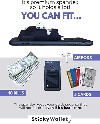 The StickyWallet Premium Spandex Stick-on Phone Wallet Card Holder for any Case | Unique Double Pocket Design + Finger Strap (Pack of 4) - size: Pack of 4
