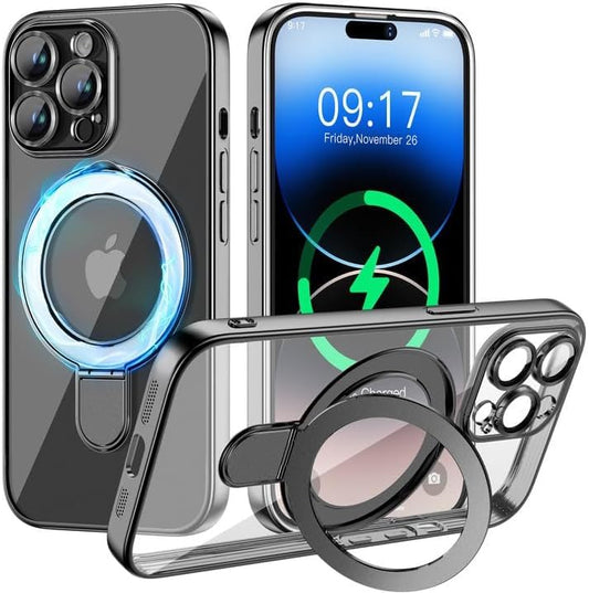 Magnetic for iPhone 14 Pro Case with Invisible Stand[Compatible with MagSafe][Full Camera Lens Protector][Military Drop Protection] Shockproof Not Yellowing Clear Slim Soft for Women Men - color: Black, size: iPhone 14 Pro