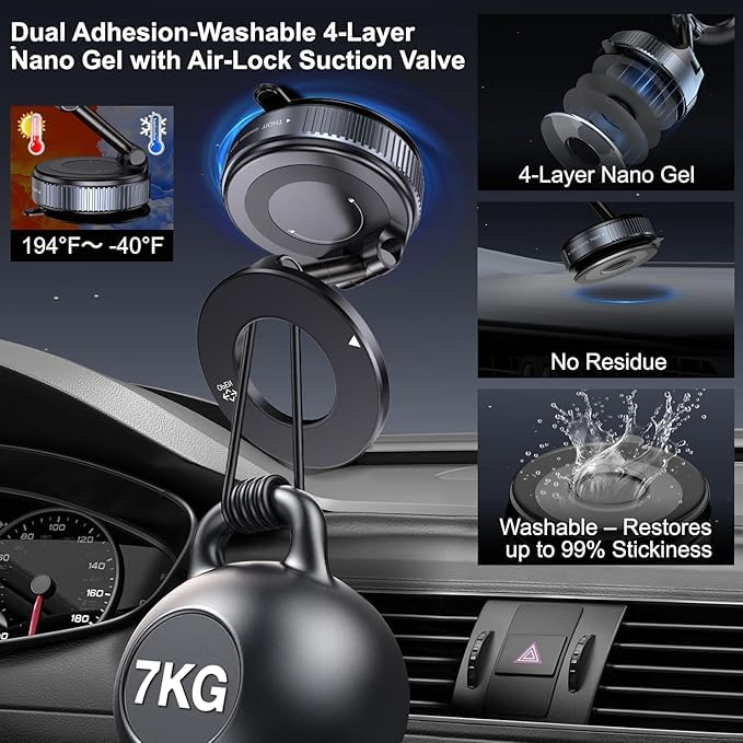 2026 Upgraded Magnetic Car Phone Mount — 70-Pound Ultra-Strong Vacuum Suction Cup, 360° Rotation, Suitable for Cars/Gyms/Mirrors/Smooth Surfaces, Compatible with iPhone, Android, and All Smartphones