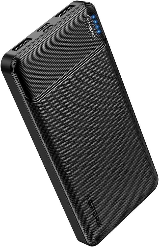 AsperX 10000mAh Portable Charger Dual USB Power Bank Battery Pack - color: Black