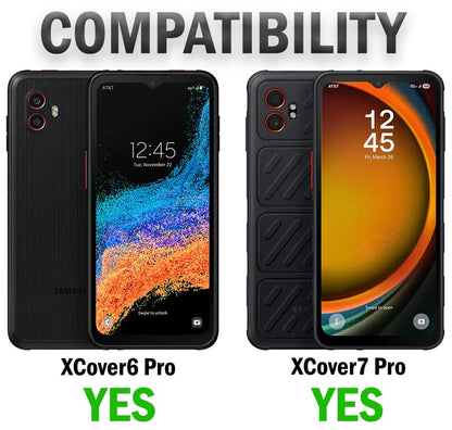 Nakedcellphone Rugged Combo for Samsung Galaxy XCover 7 Pro Case - Black | Hybrid Cover + Belt Clip Holster, Rotating Phone Holder, Ring Grip, with Kickstand, For XCover7 Pro (2025, SM-G766) - color: Black