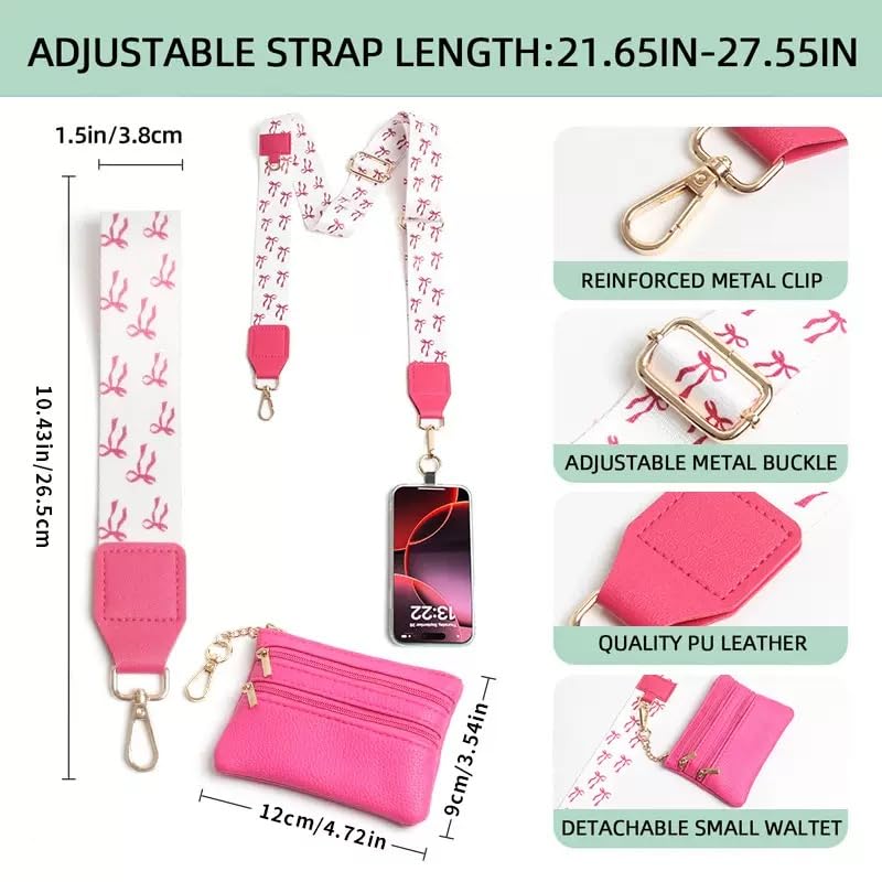 Crossbody Body Phone Holder for Women, New Phone Strap with Zippered Pouch, Adjustable Crossbody Strap - color: Rose Red Butterfly