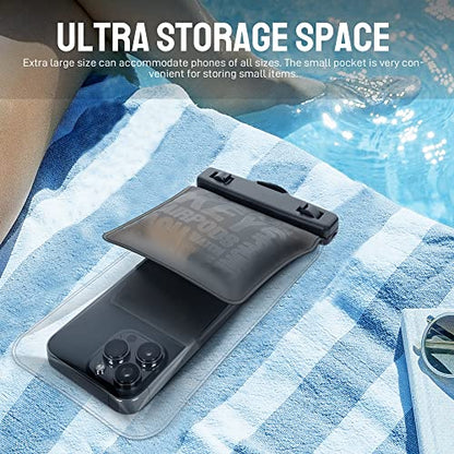 Universal Waterproof Phone Pouch [Double Space] IPX8 Dry Bag with Lanyard for iPhone 16 15 14 13 12 Pro Max XS XR X Galaxy S25 S24 S23 Ultra, Fit All Phones Up to 8'', Gray - color: Gray