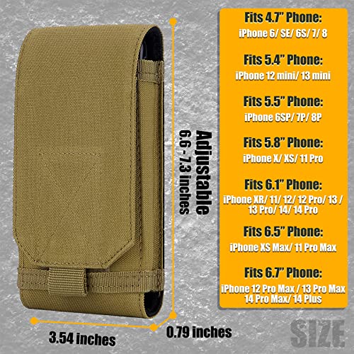 Tactical Molle Phone Holster Pouch, Universal Belt Waist Bag for iPhone 17 Pro Max/17 Pro/17/16 Pro Max/15 Pro Max/14 Pro Max/13/12, Samsung S25 Ultra/S24/S23, Size L - color: Khaki(2 Pack)