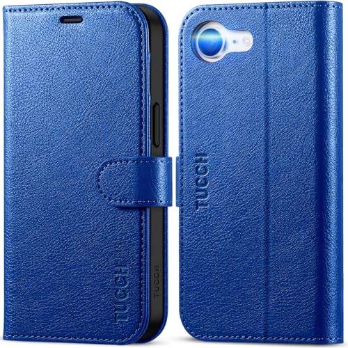 TUCCH Wallet Case for iPhone 17e & iPhone 16e 6.1", Flip Stand, Klein Blue | RFID Blocking, 4 Card Holders, Kickstand, PU Leather, Shockproof TPU Shell, Magnetic Closure, Protective Folio Cover - color: Klein Blue - Textured