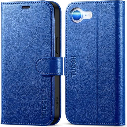 TUCCH Wallet Case for iPhone 17e & iPhone 16e 6.1", Flip Stand, Klein Blue | RFID Blocking, 4 Card Holders, Kickstand, PU Leather, Shockproof TPU Shell, Magnetic Closure, Protective Folio Cover - color: Klein Blue - Textured