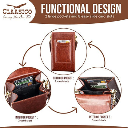 Classico Small Crossbody Phone Purse for Women - Crossbody Bag Wallet for Phone, Cards, Accessories - color: Coffee