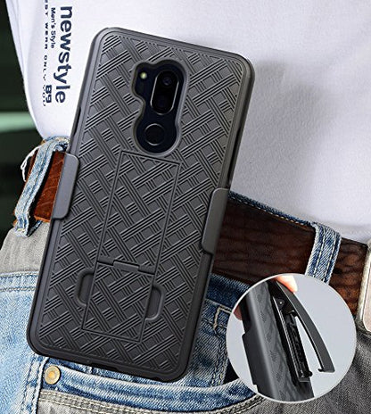Nakedcellphone Holster Combo for LG G7 ThinQ Phone Case & Belt Clip - Black | Hard Shell and Rotating Holder, Kickstand, Satisfying Texture, Slim, Matte, Also Fits LG G7 Plus / G710