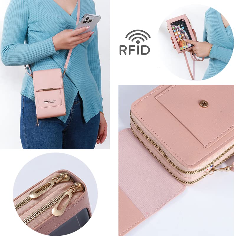 Anti-Theft Leather Bag,Small Crossbody Cell Phone Purse Wallet for Women,RFID Block Phone Purse Crossbody with Shoulder Strap - color: Grey
