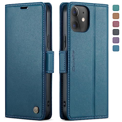 QLTYPRI Wallet Case for iPhone 12/12 Pro, Premium PU Leather Magnetic Flip Folio Case with RFID Blocking Credit Card Slots Kickstand Shockproof Protective Phone Case Cover - Blue | Premium PU Leather, Magnetic Closure Flip Case, RFID Blocking, Viewing Kic