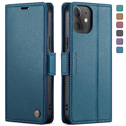 QLTYPRI Wallet Case for iPhone 12/12 Pro, Premium PU Leather Magnetic Flip Folio Case with RFID Blocking Credit Card Slots Kickstand Shockproof Protective Phone Case Cover - Blue | Premium PU Leather, Magnetic Closure Flip Case, RFID Blocking, Viewing Kic