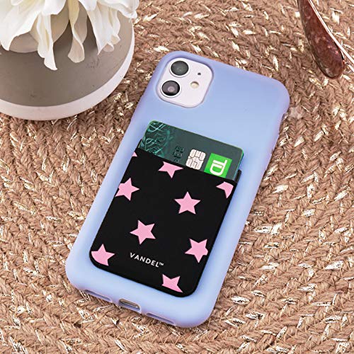 Vandel Stick-On Fabric Phone Wallet for Women, Cute Credit Card Holder | Stylish Credit Card Holder for Phone Case, Stick On Back of Phone Fabric Sleeve for iPhone Pocket - color: Pink Stars