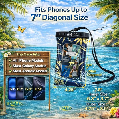 Salt Life Floating Waterproof Phone Case– IPX8 100% Waterproof Phone Case that Floats in Water, Universal Phone Dry Bag with Touchscreen Clear Window, Secure Seal Closure & Lanyard (Lush Canopy) - color: Lush Canopy