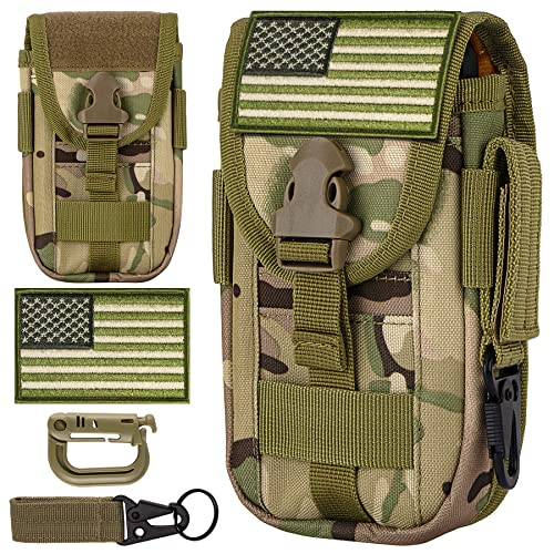 Tactical Cell Phone Holster Pouch Case, Molle Attachment Belt Holder for 4.7"-6.9" with US Flag Patch and Gear Clip for iPhone 18 Pro Max/17 Pro/16 Pro - color: Camo
