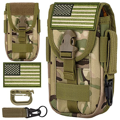 Tactical Cell Phone Holster Pouch Case, Molle Attachment Belt Holder for 4.7"-6.9" with US Flag Patch and Gear Clip for iPhone 18 Pro Max/17 Pro/16 Pro - color: Camo