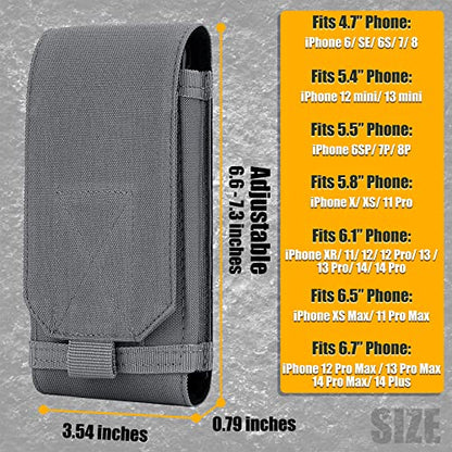 Tactical Molle Phone Holster Pouch, Universal Belt Waist Bag for iPhone 17 Pro Max/17 Pro/17/16 Pro Max/15 Pro Max/14 Pro Max/13/12, Samsung S25 Ultra/S24/S23, Size L - color: Gray(1 Pack)