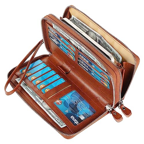 Small Compact Women Wallet RFID Blocking Genuine Leather Bifold Purse with ID Windows - color: 2-waxed Brown, size: One Size