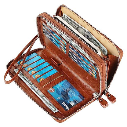 Small Compact Women Wallet RFID Blocking Genuine Leather Bifold Purse with ID Windows - color: 2-waxed Brown, size: One Size