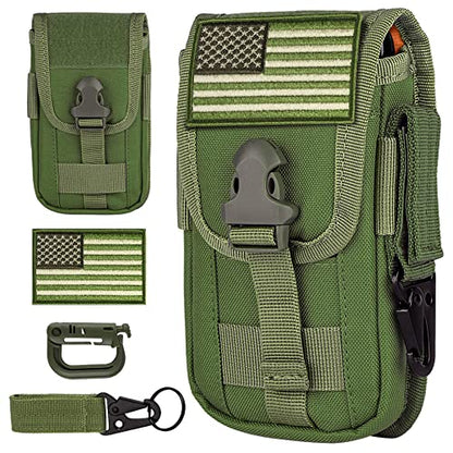 Tactical Cell Phone Holster Pouch Case, Molle Attachment Belt Holder for 4.7"-6.9" with US Flag Patch and Gear Clip for iPhone 18 Pro Max/17 Pro/16 Pro - color: Green
