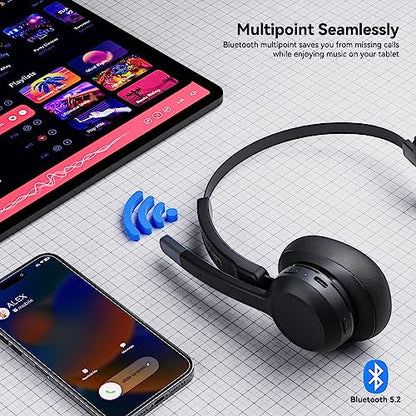 LEVN Trucker Headset, Trucker Bluetooth Headset with Noise Cancelling Microphone & Mute Button, Bluetooth Headsets V5.2 Multipoint for Work from Home/Cell Phone/Computer/Zoom/Teams/Truck Driver