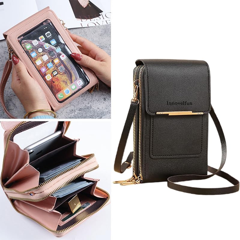 Anti-Theft Leather Bag,Small Crossbody Cell Phone Purse Wallet for Women,Touchscreen Phone Purse Crossbody Bag - color: Black B