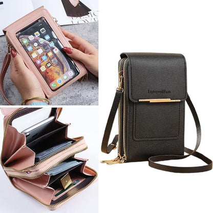 Anti-Theft Leather Bag,Small Crossbody Cell Phone Purse Wallet for Women,Touchscreen Phone Purse Crossbody Bag - color: Black B