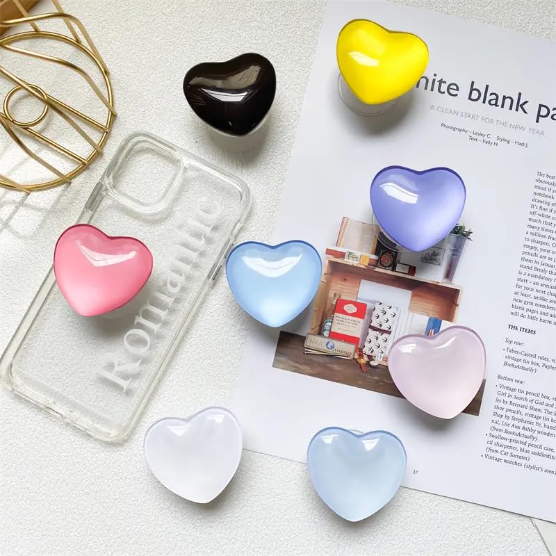 Heart Phone Holder Stand, Glass, Crystal, Cute, Pretty, Resin, ABS, Acrylic, epoxy (Black)