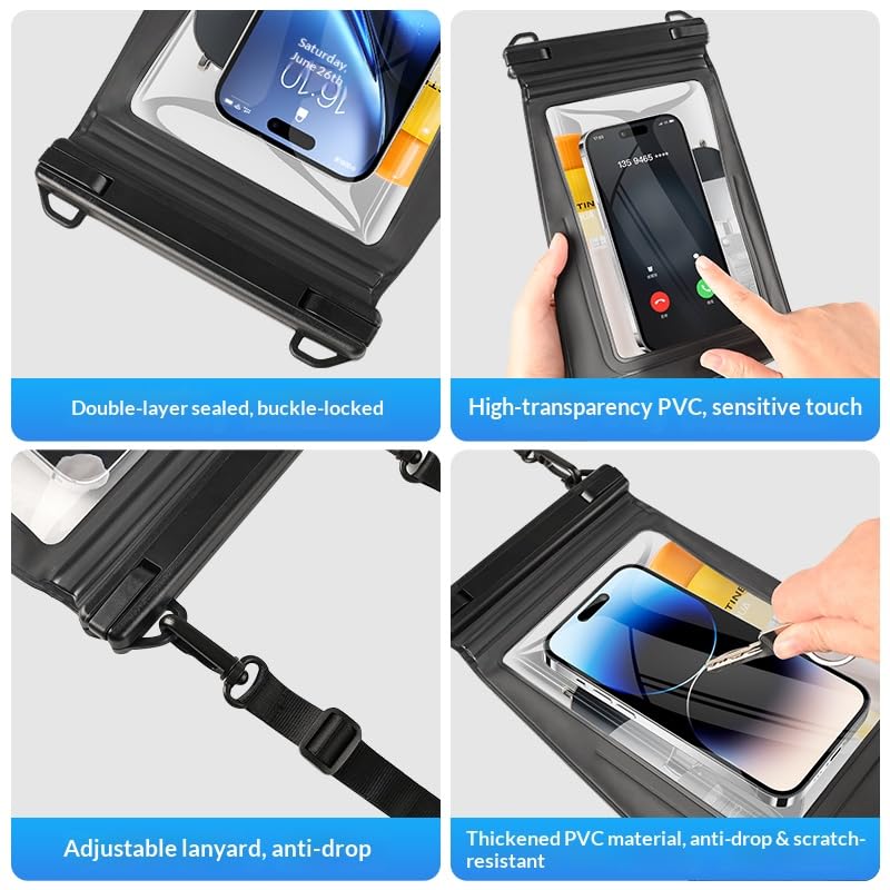 Waterproof Phone Pouch Bag, Clear Touch Screen Window, Crossbody Strap, for Beach Swimming (Black) - color: Black