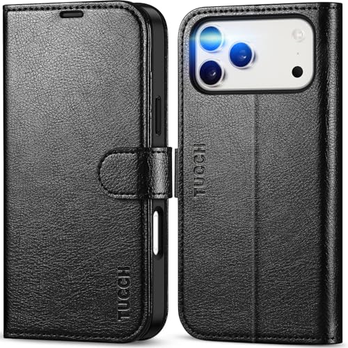 TUCCH Case Wallet for iPhone 17 Pro Max 6.9", RFID Blocking, Textured Black | 4 Card Holders, Kickstand, PU Leather, Magnetic Closure, Shockproof TPU Shell, Protective Flip Cover - color: Textured Black