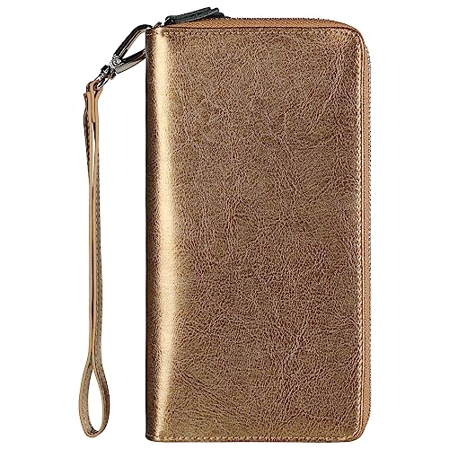 Small Compact Women Wallet RFID Blocking Genuine Leather Bifold Purse with ID Windows - color: 2-waxed Shine Brown, size: One Size