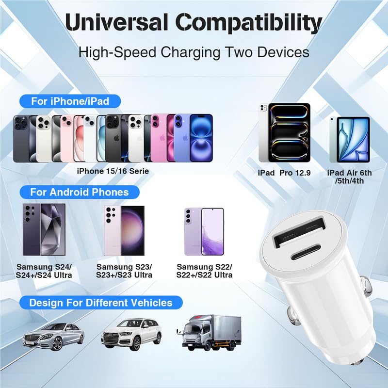 40W USB C Car Charger, Dual Port USB-C & USB-A Car Fast Charging Adapter ﻿ - color: Blue, size: 3ft