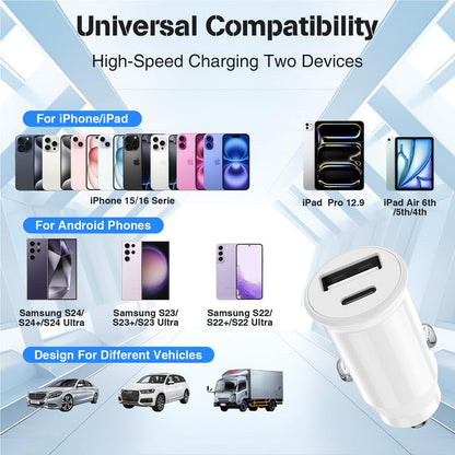 40W USB C Car Charger, Dual Port USB-C & USB-A Car Fast Charging Adapter ﻿ - color: Blue, size: 3ft