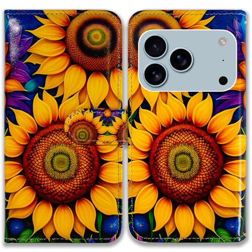 Bcov Case for iPhone 17 Pro,Beautiful Sunflowers Leather Flip Phone Case Wallet Cover with Card Slot Holder Kickstand Case for iPhone 17 Pro - color: Beautiful Sunflowers