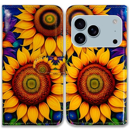 Bcov Case for iPhone 17 Pro,Beautiful Sunflowers Leather Flip Phone Case Wallet Cover with Card Slot Holder Kickstand Case for iPhone 17 Pro - color: Beautiful Sunflowers
