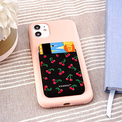 Vandel Stick-On Fabric Phone Wallet for Women, Cute Credit Card Holder | Stylish Credit Card Holder for Phone Case, Stick On Back of Phone Fabric Sleeve for iPhone Pocket - color: Cherry