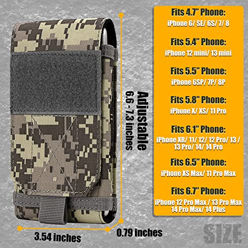 Tactical Molle Phone Cover Case, Heavy Duty Loop Belt Holster Pouch with Flag Patch for iPhone 17 Pro Max/Air/17 Pro/17/16 Pro Max/15 Pro Max/14 Pro Max/13 Pro Max, for Galaxy S26 Ultra - color: Gray Camo