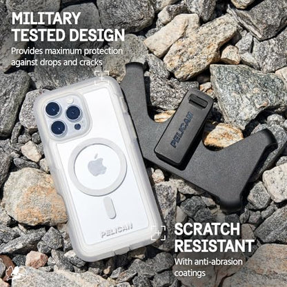 Pelican Voyager iPhone 16 Pro Max Case - Rugged MagSafe Phone Case - Clear | Magnetic Phone Case w/18ft Military Grade Drop Protection - Phone Cover w/ Belt Clip Holster Kickstand for iPhone 16 Pro Max - color: Clear