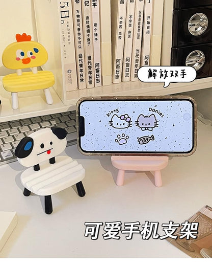 Super Cute Funny Face Animal Chair Cell Phone Stand, Adjustable Mobile Phone Support‌ Holder‌ Cellphone Mount‌ for Desk, Compatible with Phone 17 16 15 14 13, Smartphone, Pad, Tablet-Pink Rabbit - color: Pink Rabbit