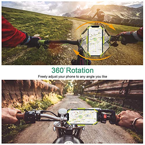 Bike Phone Mount, Motorcycle Mountain Bike Handlebar Bicycle Golf Cart Stroller Cell Phone Holder with Rubber Strap 360 Degrees Rotate for iPhone X 8 7 6 6s Plus Samsung (Green) - color: Green