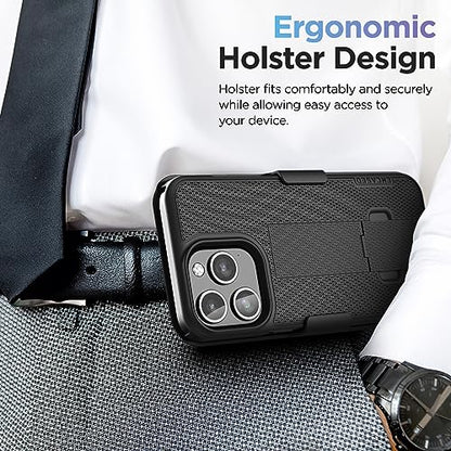 Encased for iPhone 15 Pro Case with Belt Clip Phone Holster and Kickstand Duraclip Series (Matte Black) - size: iPhone 15 Pro