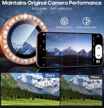 ZORA for 17 Pro / 17 Pro Max Camera Lens Protector Bling, Individual Diamond Metal Ring with 9H Hardness, Scratch-Proof Screen Protector, Stylish Accessories, Case Friendly (Orange)