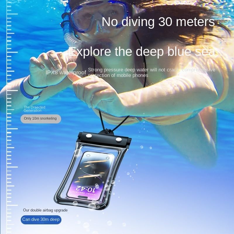 Waterproof Phone Pouch Case, IPX8 Rated, Touch Sensitive with 4-Layer Sealing, Universal Underwater Phone Dry Bag Black - color: black
