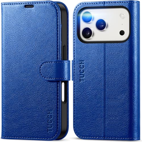 TUCCH Wallet Case for iPhone 17 Pro (6.3") 2025, Flip Stand, Klein Blue | RFID Blocking, 4 Card Holders, Kickstand, PU Leather, Shockproof TPU Shell, Magnetic Closure, Protective Folio Cover - color: Textured Klein Blue